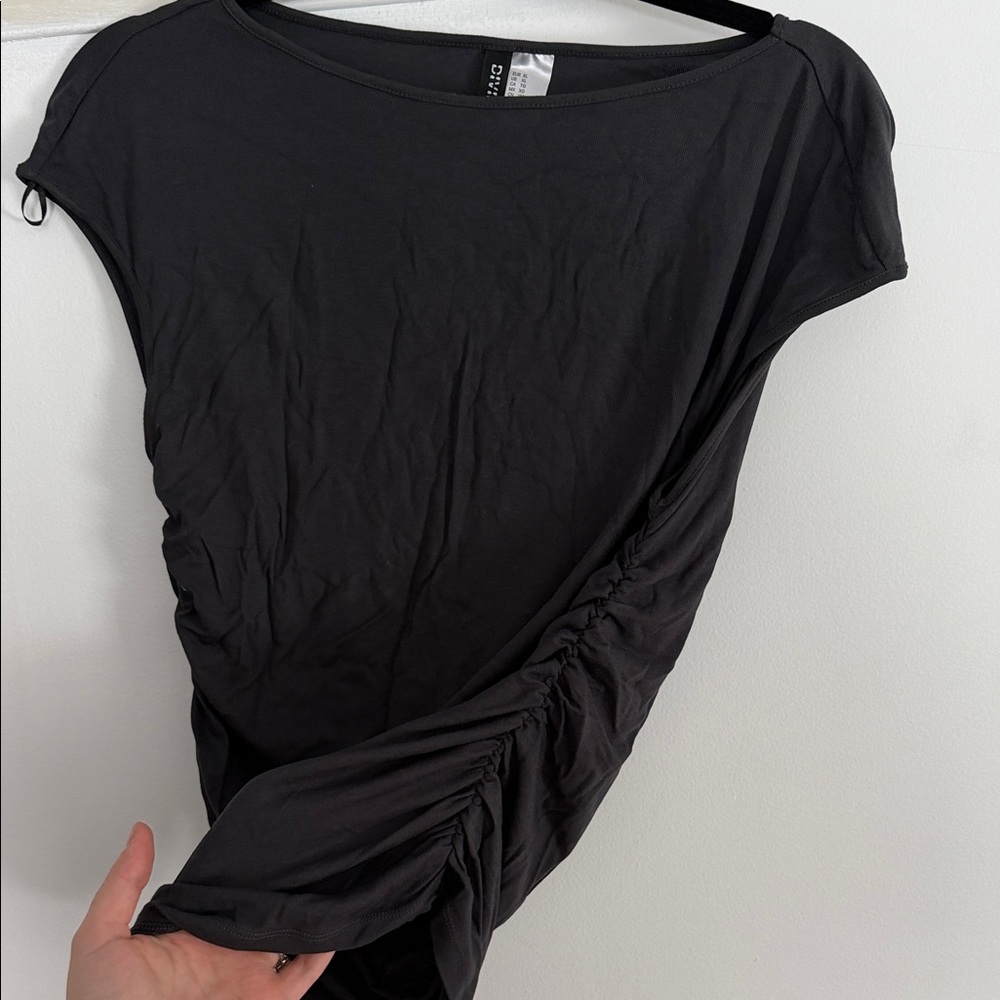 Black Ruched-Side Boatneck Top - Picture 2 of 4